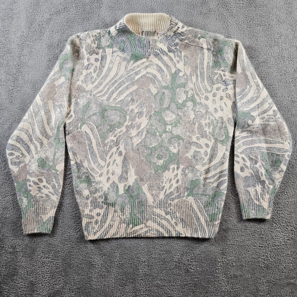 De Rotchild Vintage Silk Angora Wool Abstract Animal Print Knit Sweater Large